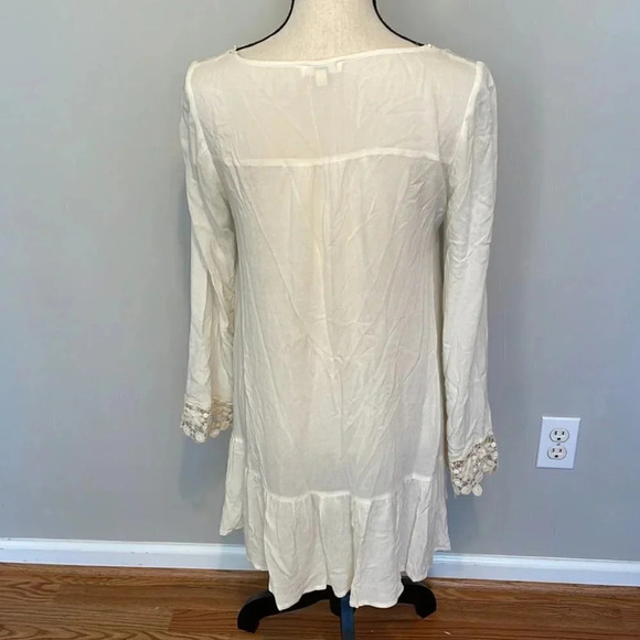 Kori America Boho Lace Trimmed Flowing Lightweight Dress Off White Small - Picture 2 of 7